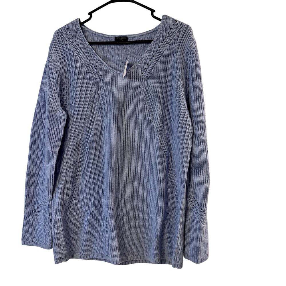 NWT Talbots Shaker Stitch Cable Knit Long Sleeve Sweater 1X V Neck 100% Cotton